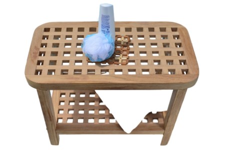 24" Teak Shower Stool with Shelf 24" Teak Shower Stool with Shelf