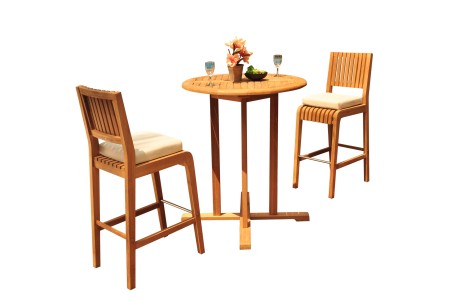 Teak Maldives Bar Set - 36" Round Table & 2 Maldives Bar Armless Chairs
