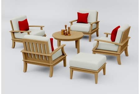 5 PC Somer Sofa Set - 3-Seater Sofa, Lounge Chair, Ottoman, Round Coffee Table and Side Table